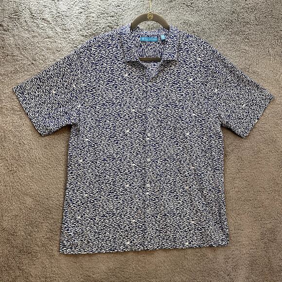 Tori Richard Men's XL Short Sleeve Button Up Shark Design Blue White Beach - Picture 5 of 11